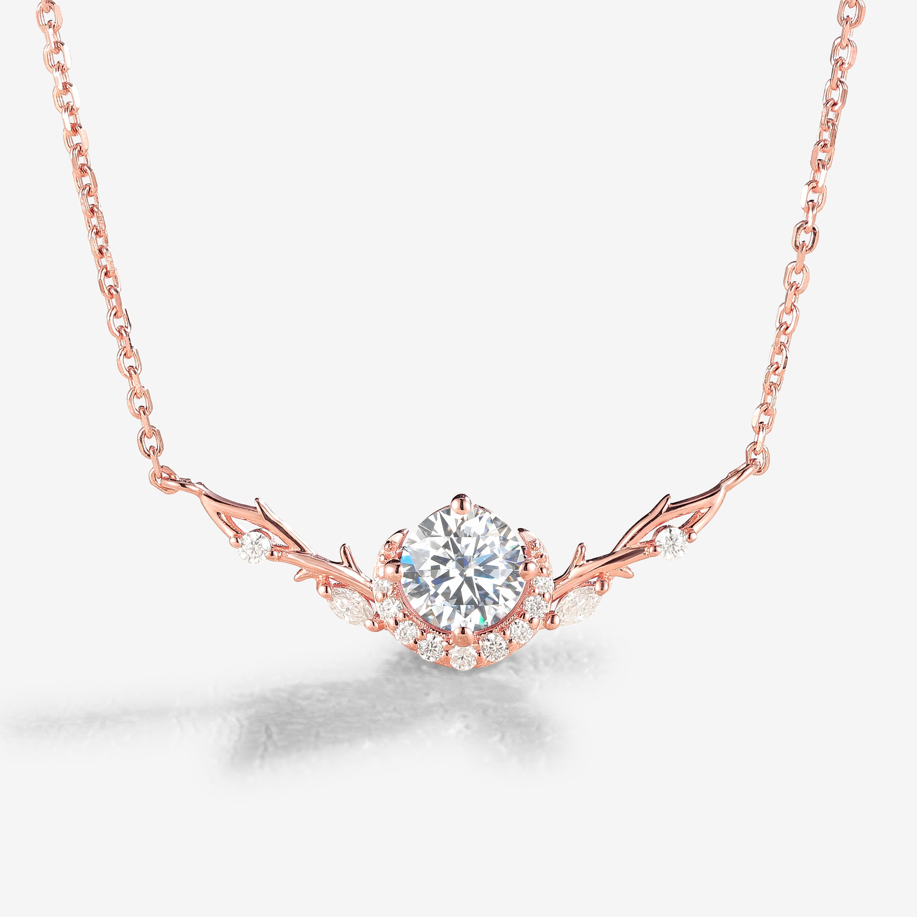Nature Inspired Round Cut Moissanite Vine Necklace - Iver Jewelry