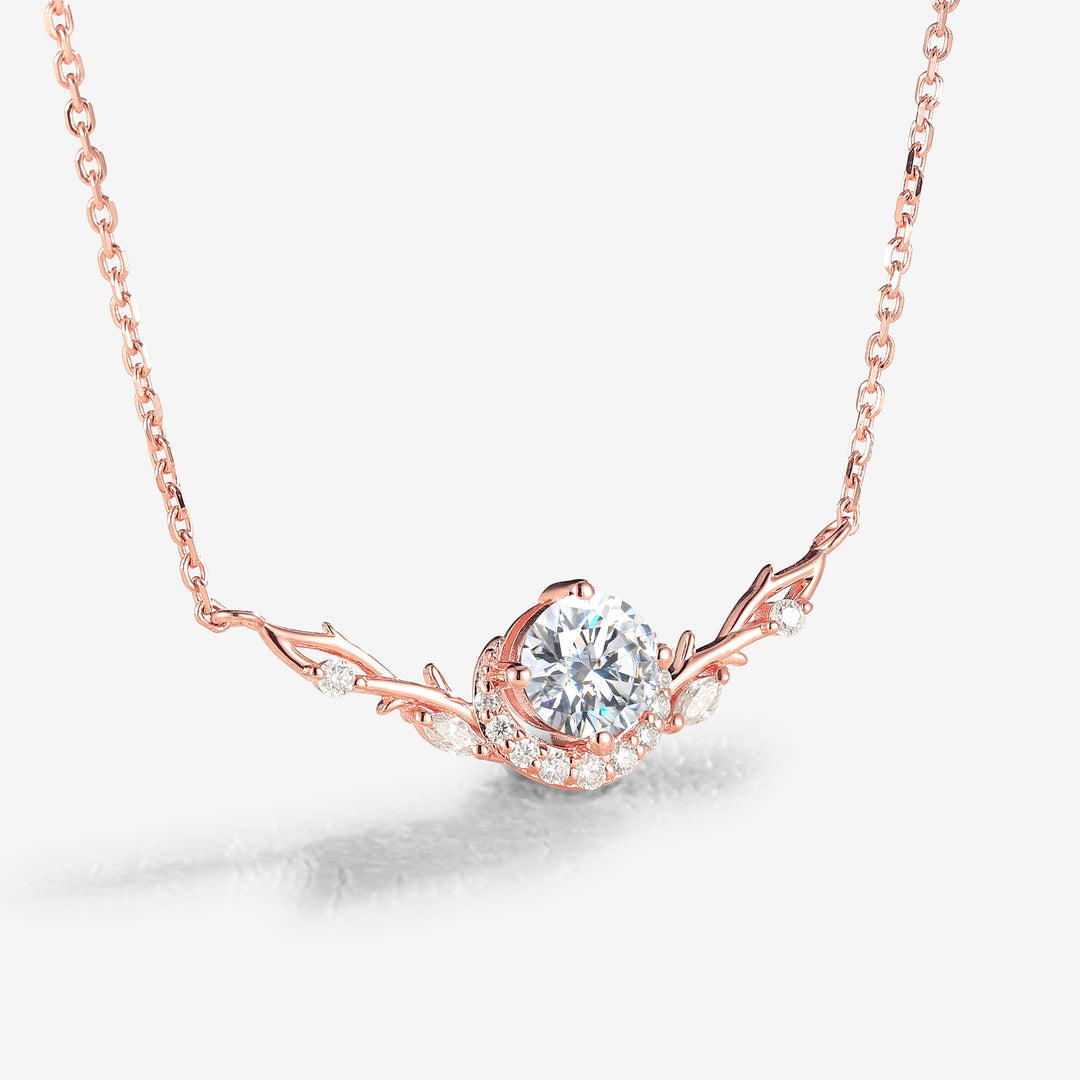 Nature Inspired Round Cut Moissanite Vine Necklace