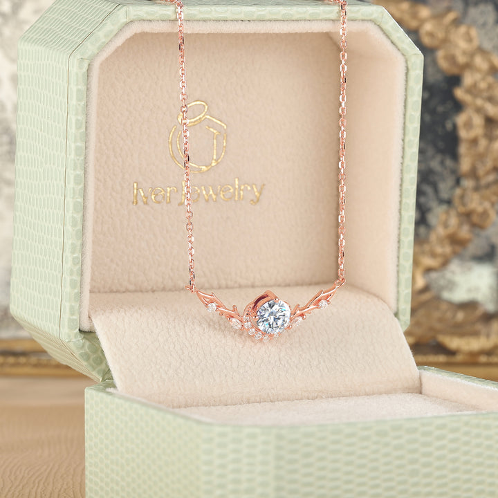 Nature Inspired Round Cut Moissanite Vine Necklace