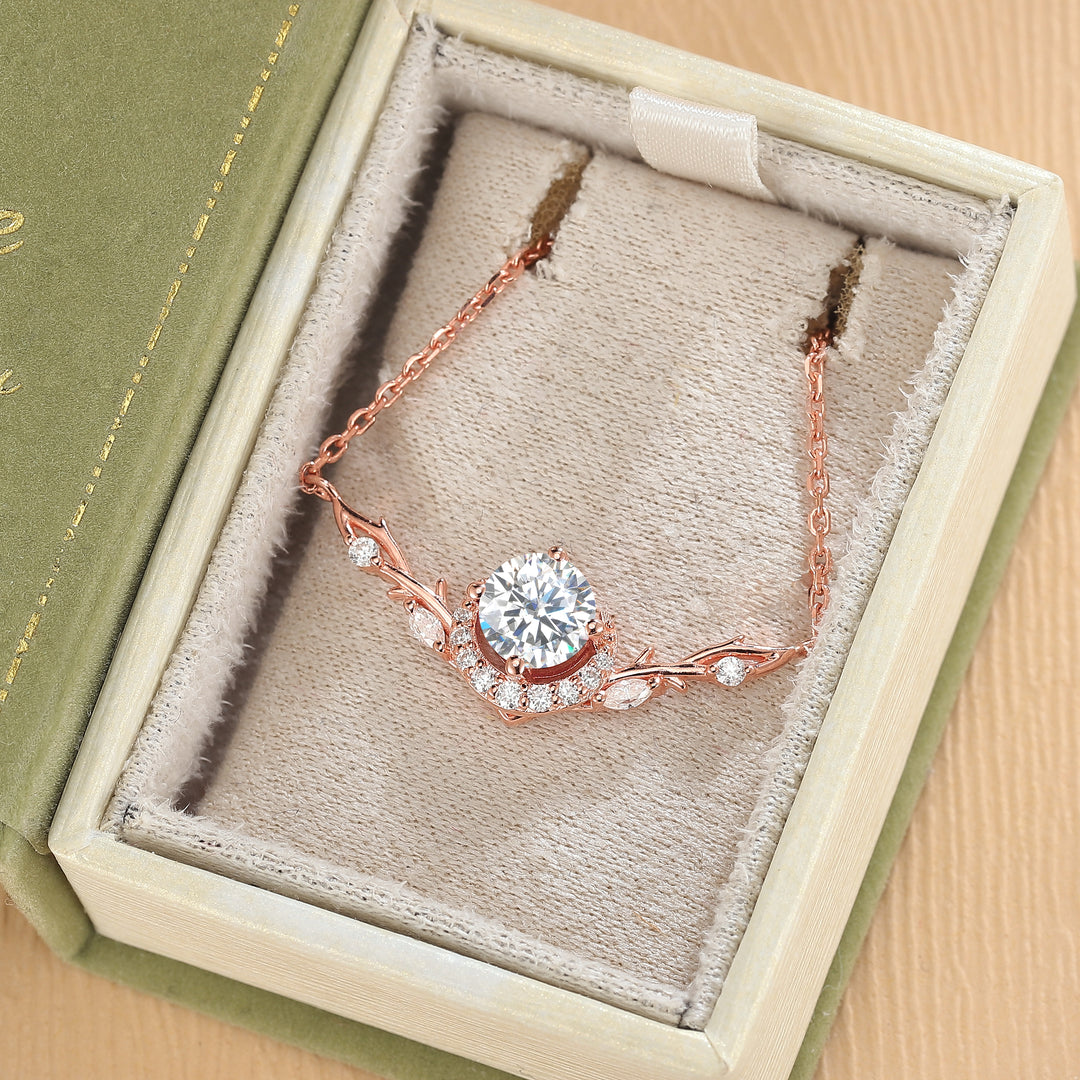 Nature Inspired Round Cut Moissanite Vine Necklace