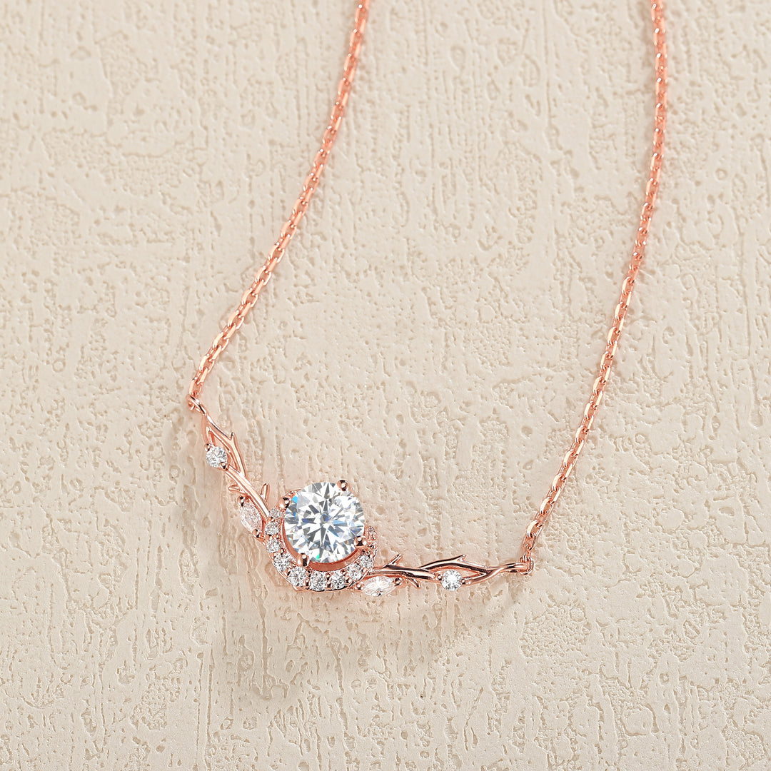 Nature Inspired Round Cut Moissanite Vine Necklace