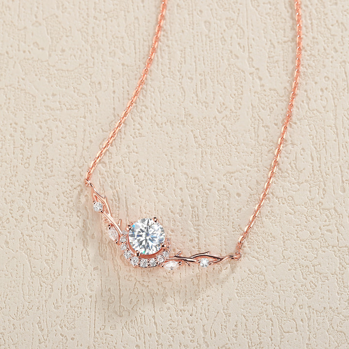 Nature Inspired Round Cut Moissanite Vine Necklace