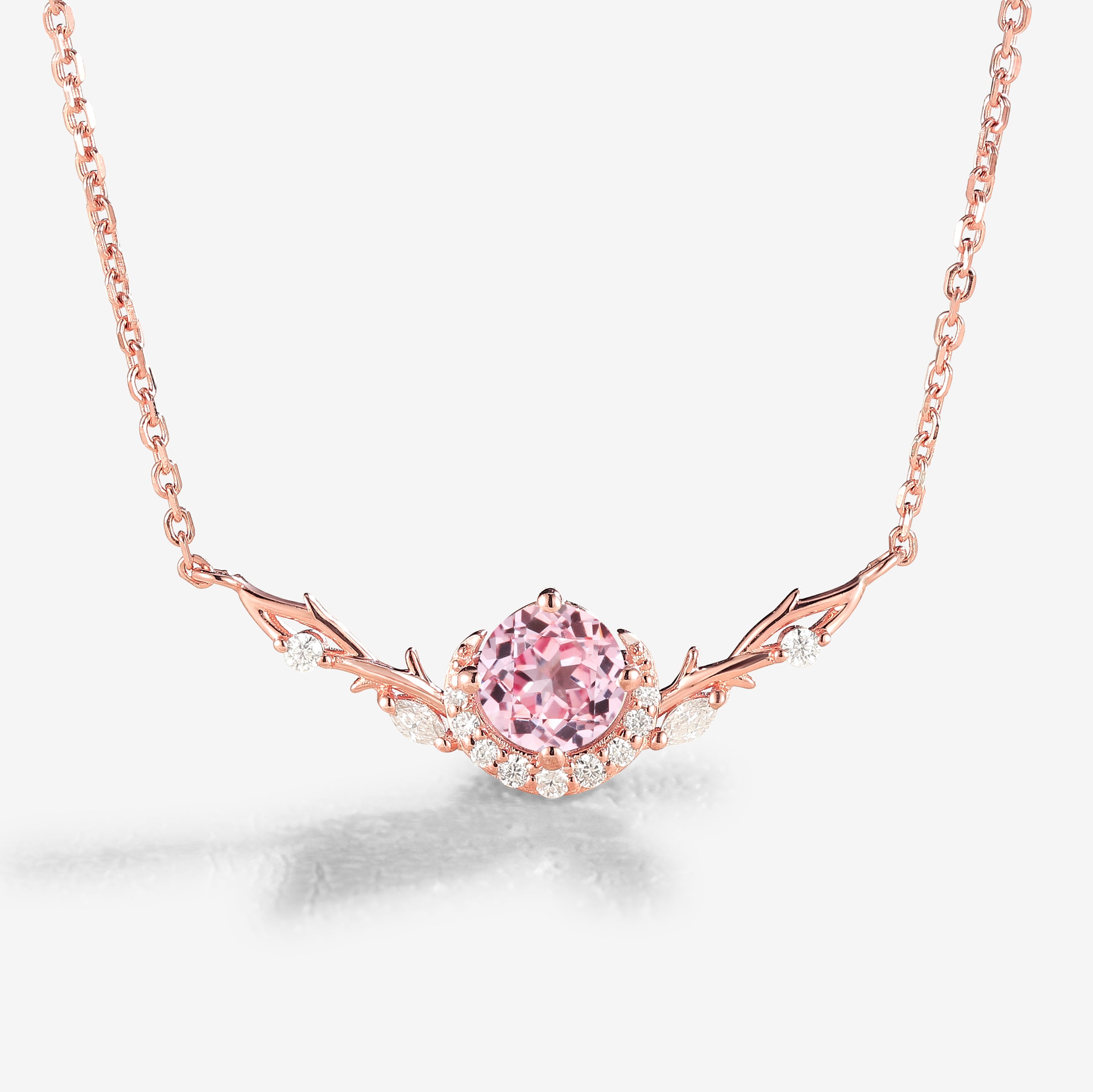 Nature Inspired Round Cut Pink Sapphire Vine Necklace - Iver Jewelry
