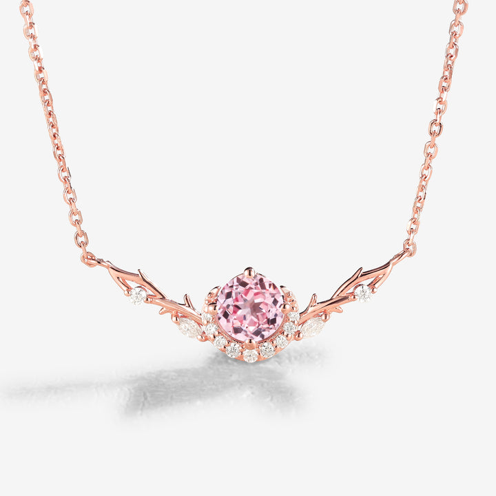 Nature Inspired Round Cut Pink Sapphire Vine Necklace