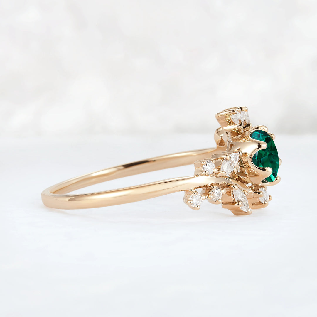 Nature Inspired Round Emerald Vine Gemstone Ring