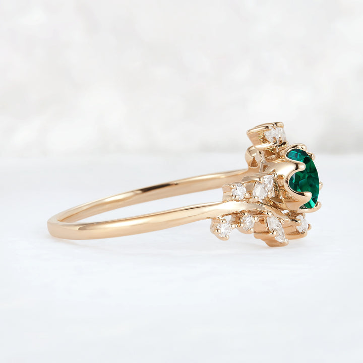 Nature Inspired Round Emerald Vine Gemstone Ring