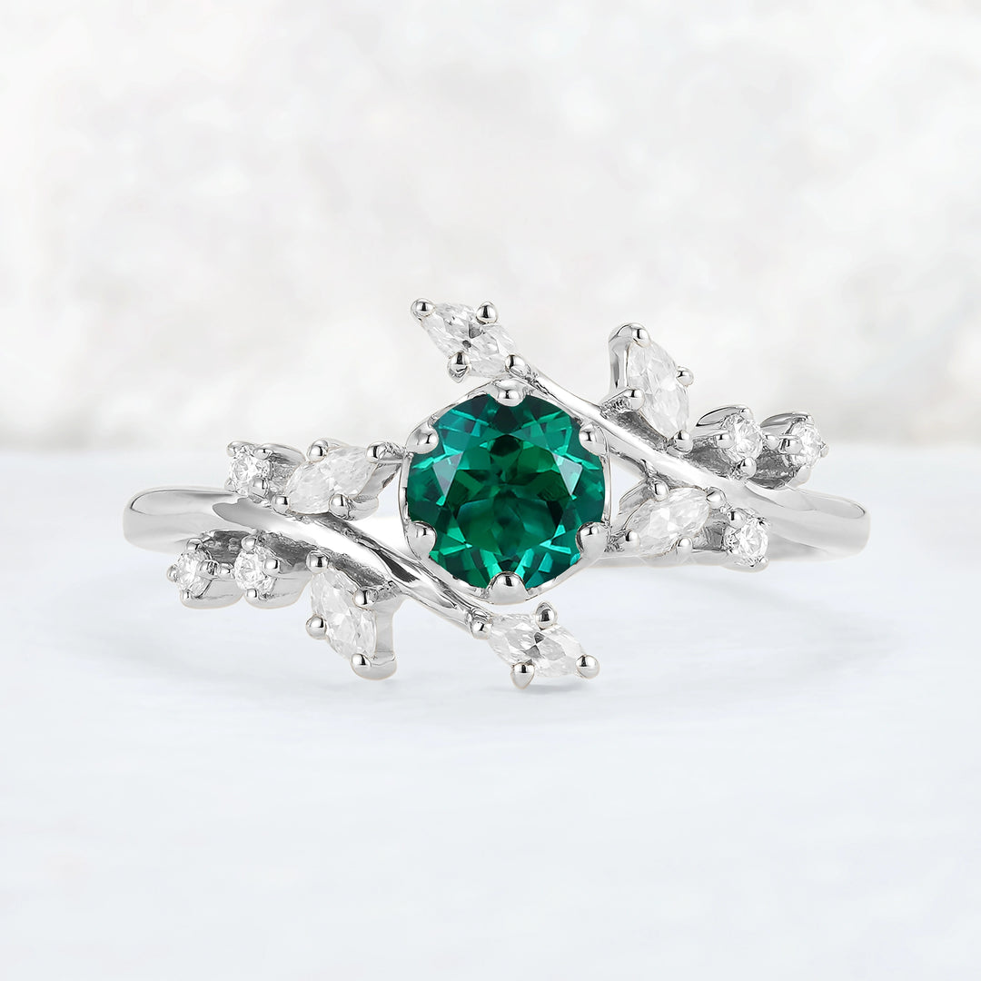 Nature Inspired Round Emerald Vine Gemstone Ring