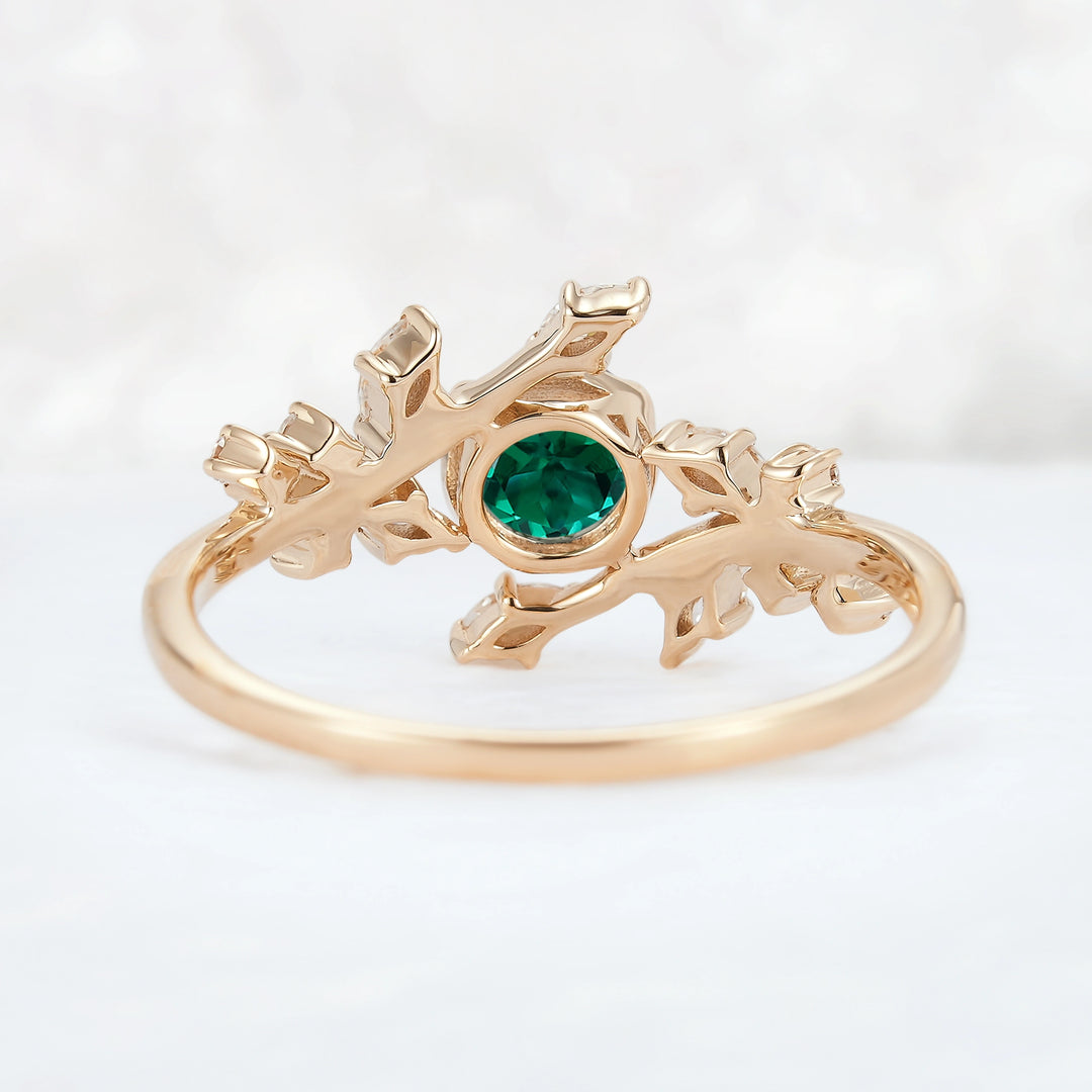 Nature Inspired Round Emerald Vine Gemstone Ring