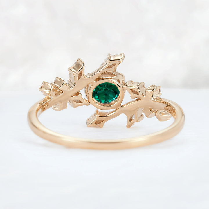 Nature Inspired Round Emerald Vine Gemstone Ring