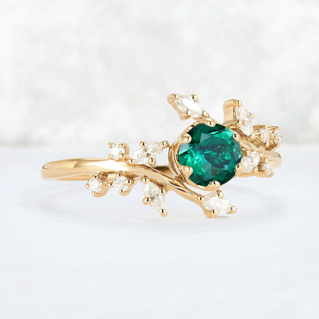 Nature Inspired Round Emerald Vine Gemstone Ring