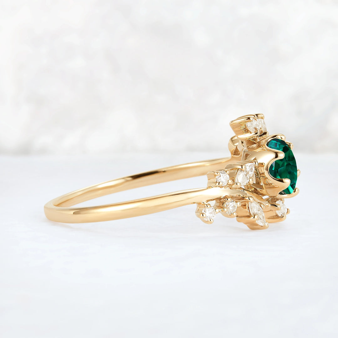 Nature Inspired Round Emerald Vine Gemstone Ring