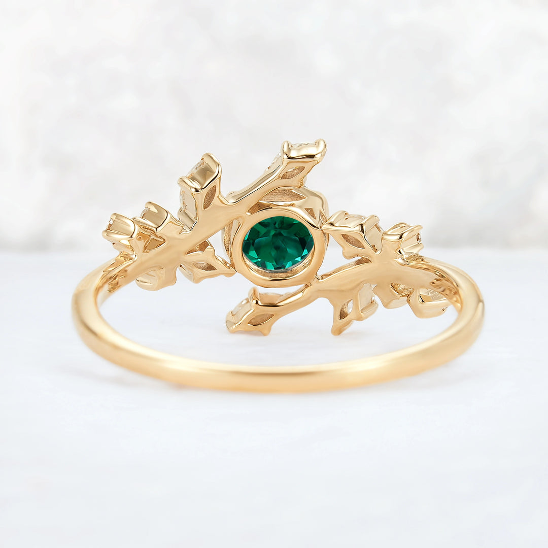 Nature Inspired Round Emerald Vine Gemstone Ring