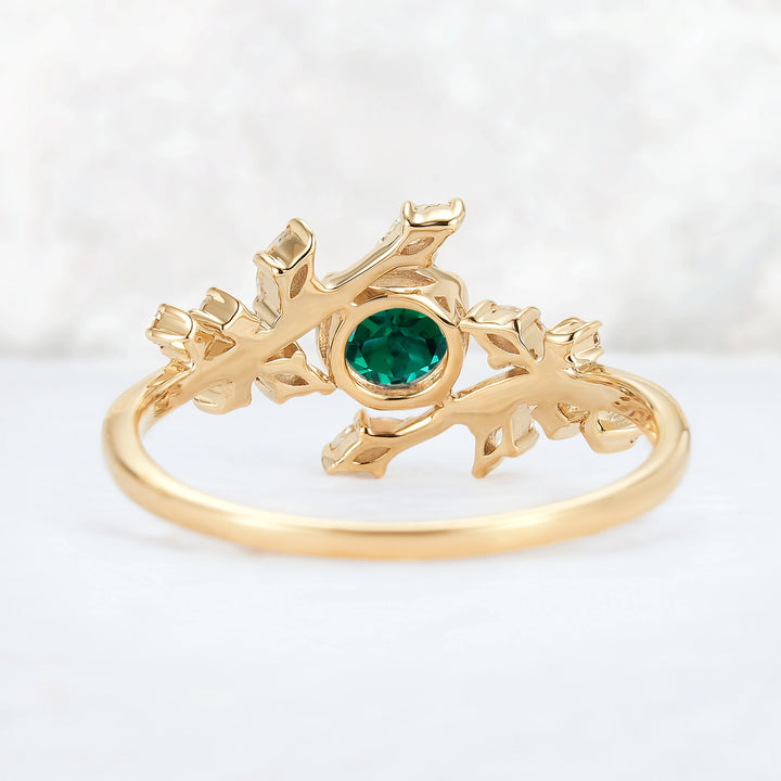 Nature Inspired Round Emerald Vine Gemstone Ring