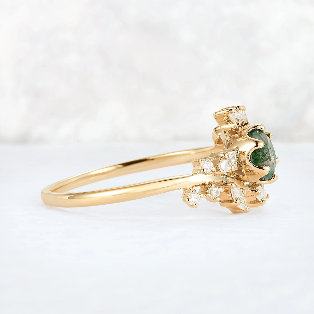 Nature Inspired Round Moss Agate Vine Gemstone Ring