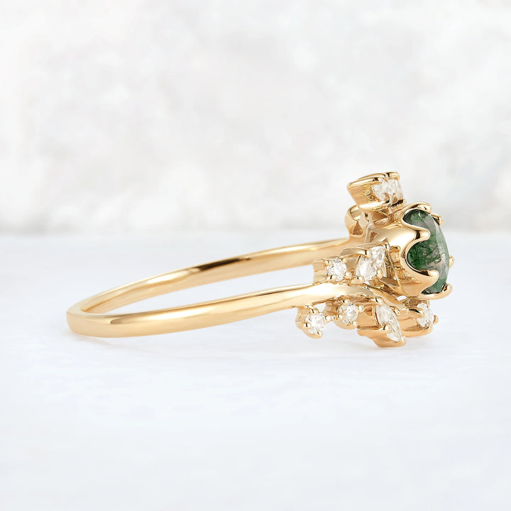 Nature Inspired Round Moss Agate Vine Gemstone Ring