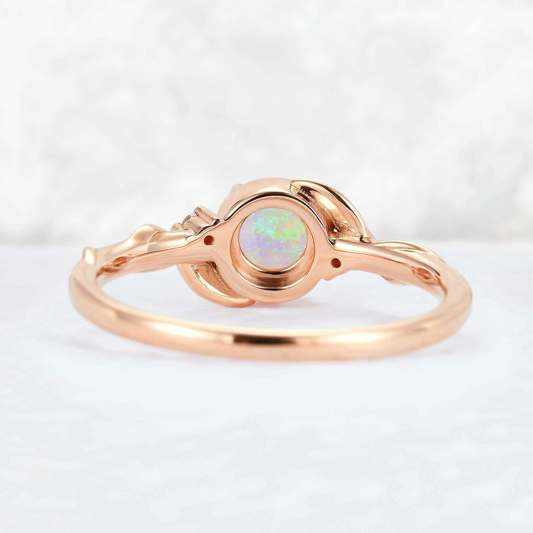 Nature Inspired Round Opal Leafy Twisted Gemstone Ring
