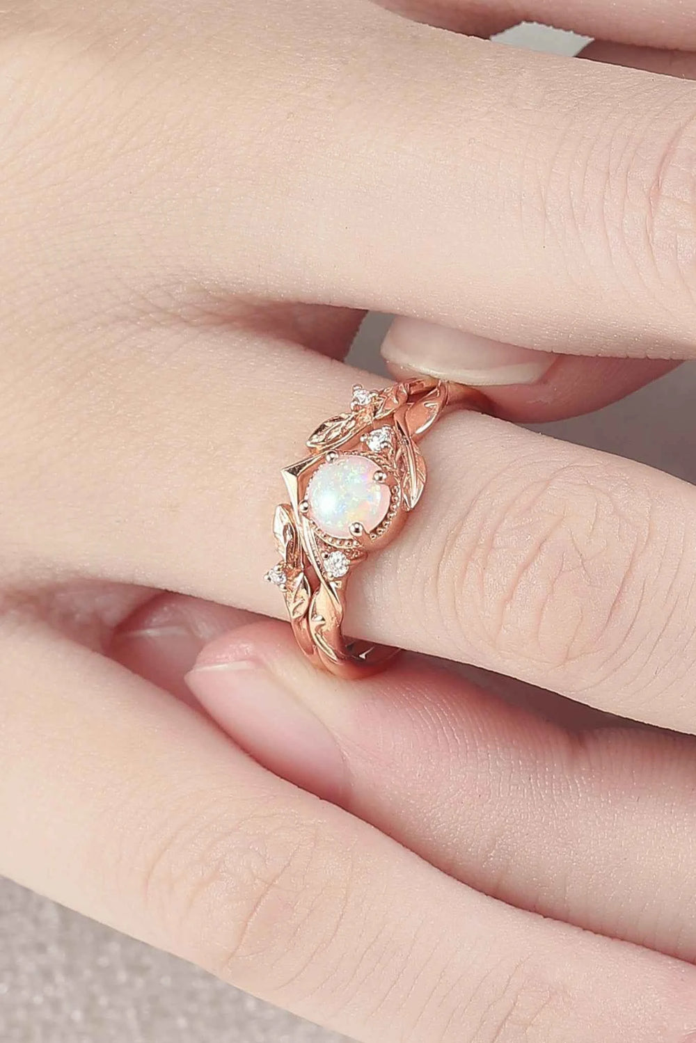 Nature Inspired Opal Flora & Leafy Gemstone Ring 2pcs