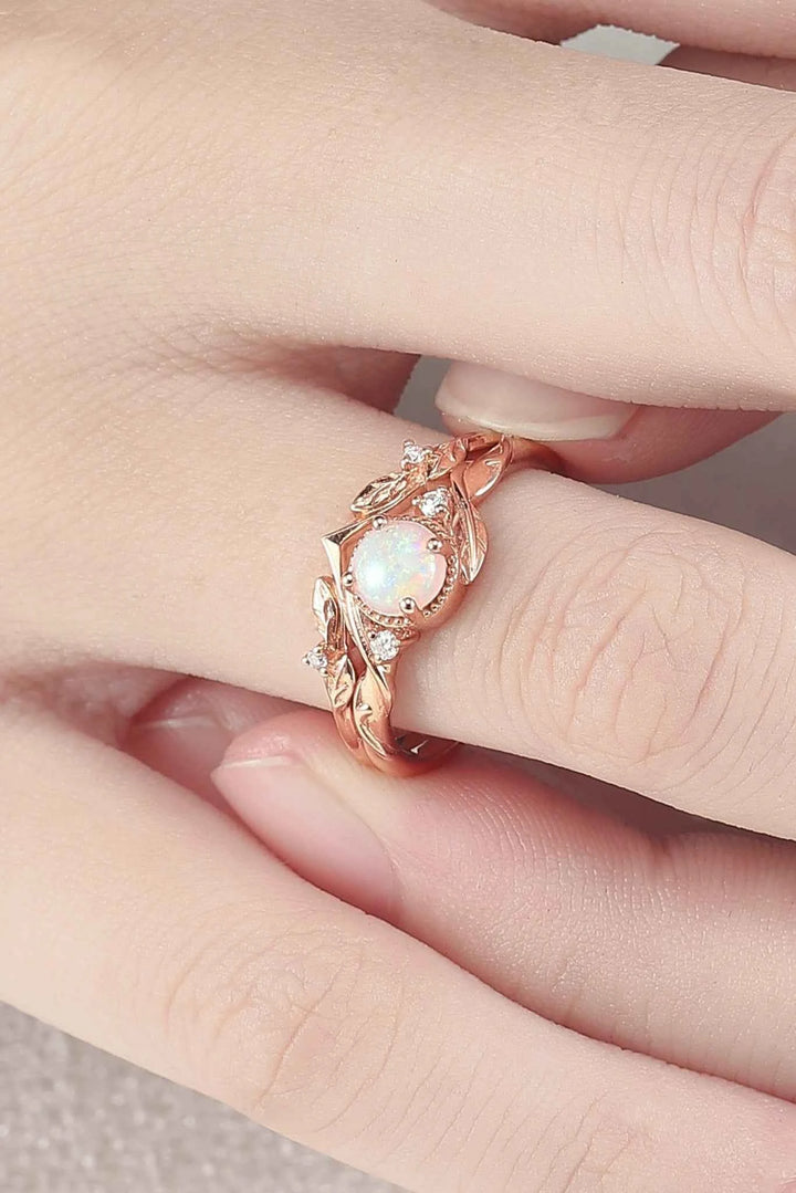 Nature Inspired Opal Flora & Leafy Gemstone Ring 2pcs