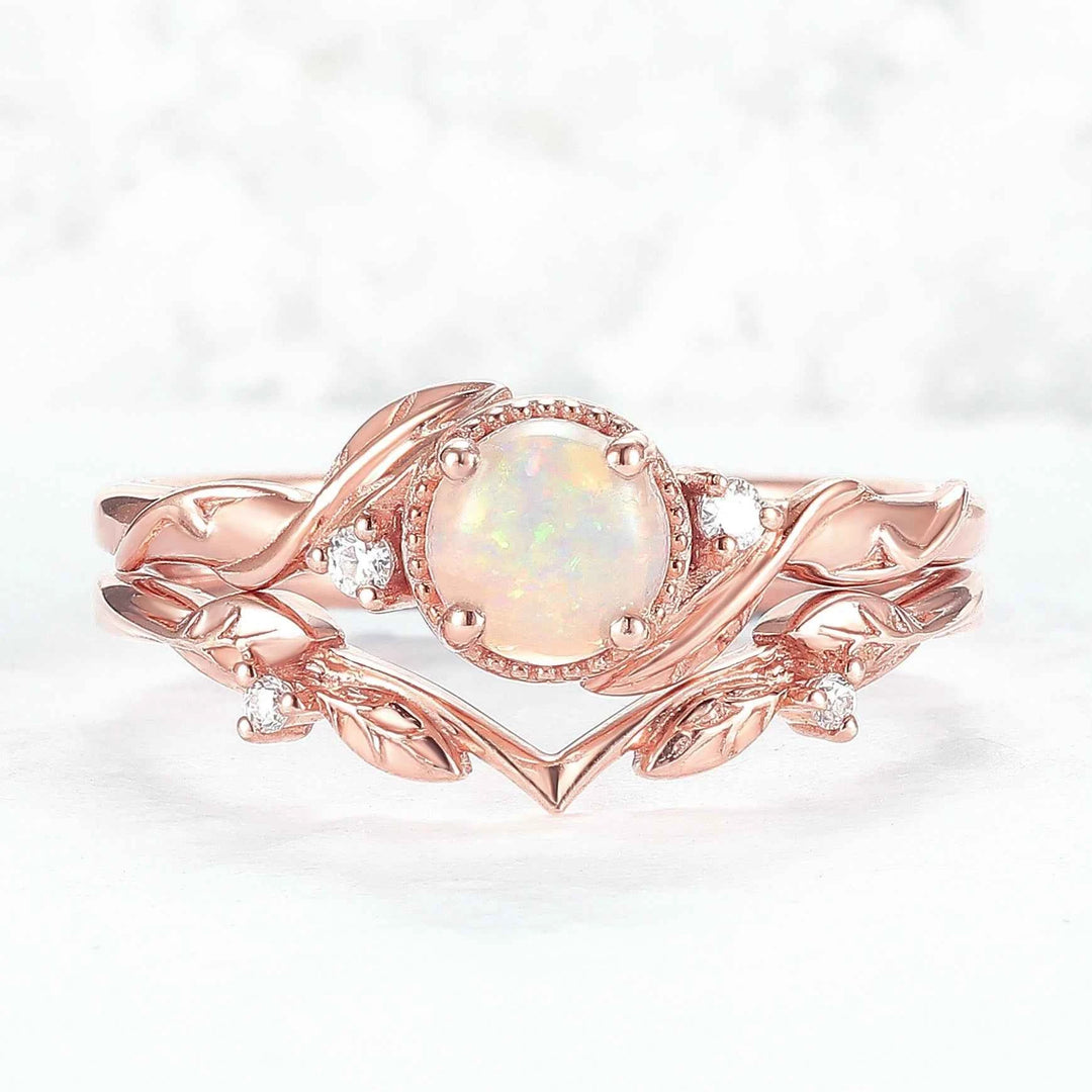Nature Inspired Opal Flora & Leafy Gemstone Ring 2pcs