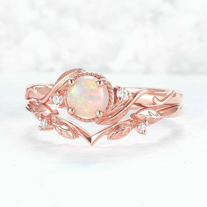 Nature Inspired Opal Flora & Leafy Gemstone Ring 2pcs