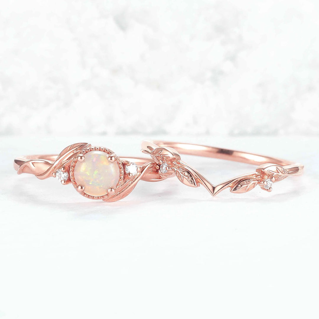 Nature Inspired Opal Flora & Leafy Gemstone Ring 2pcs