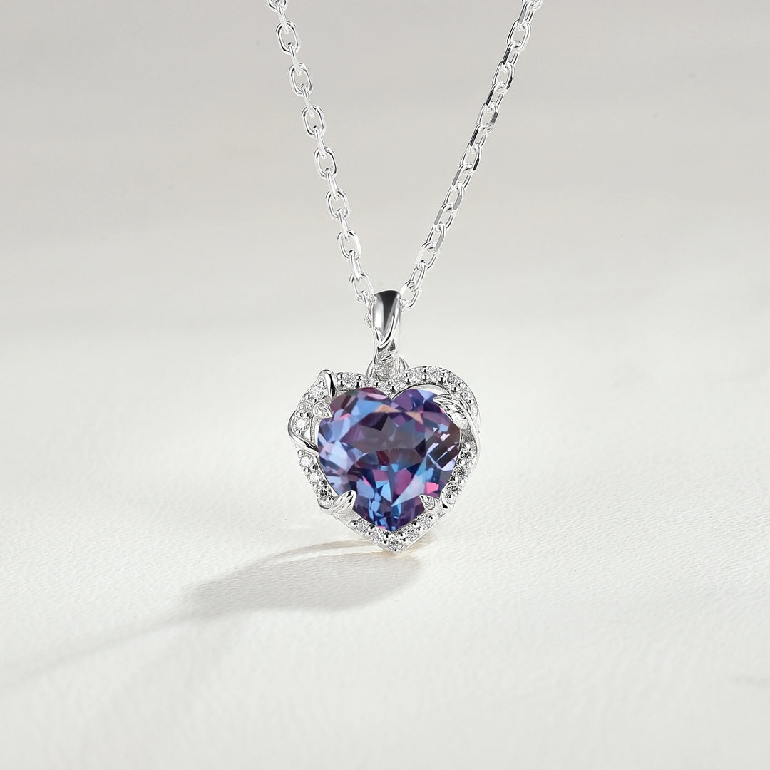 Nature Inspired Vine Heart Cut Alexandrite Pendant Necklace