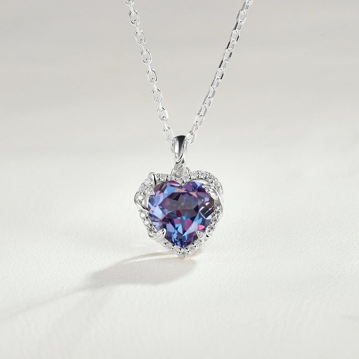 Nature Inspired Vine Heart Cut Alexandrite Pendant Necklace