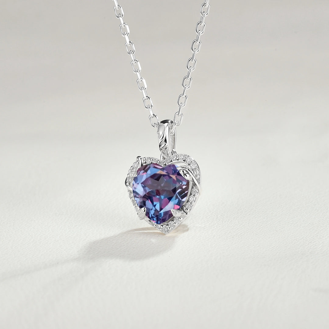 Nature Inspired Vine Heart Cut Alexandrite Pendant Necklace
