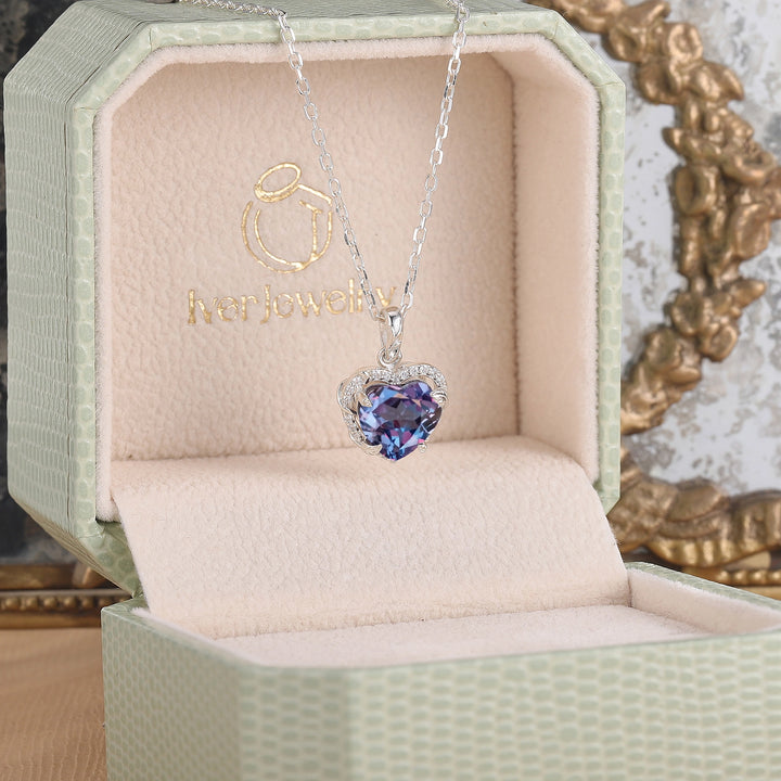 Nature Inspired Vine Heart Cut Alexandrite Pendant Necklace