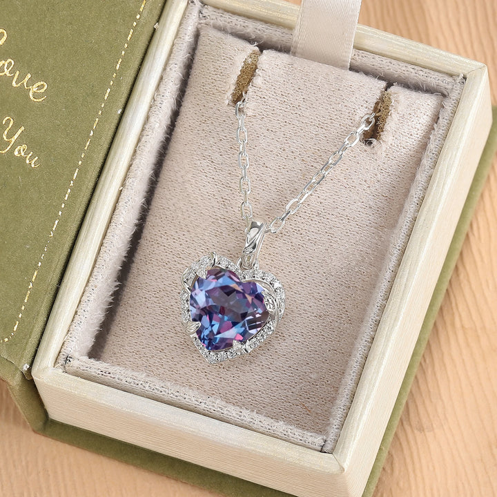 Nature Inspired Vine Heart Cut Alexandrite Pendant Necklace
