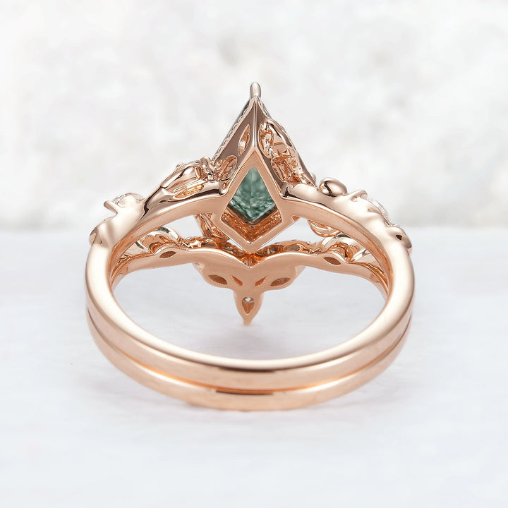 Nature Kite Cut Moss Agate Leaf Twisted Ring Set 2pcs