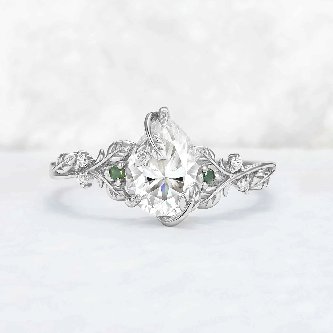 Nature Leaf Intertwined Design Pear Cut Moissanite Engagement Ring Set 2pcs