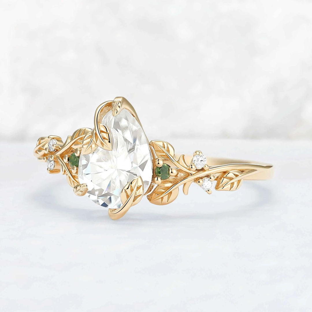 Nature Leaf Intertwined Design Pear Cut Moissanite Engagement Ring Set 2pcs