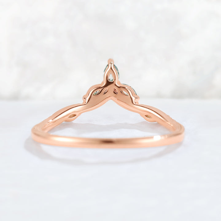 Nature Marquise Shaped Moss Agate Moissanite Stacking Ring