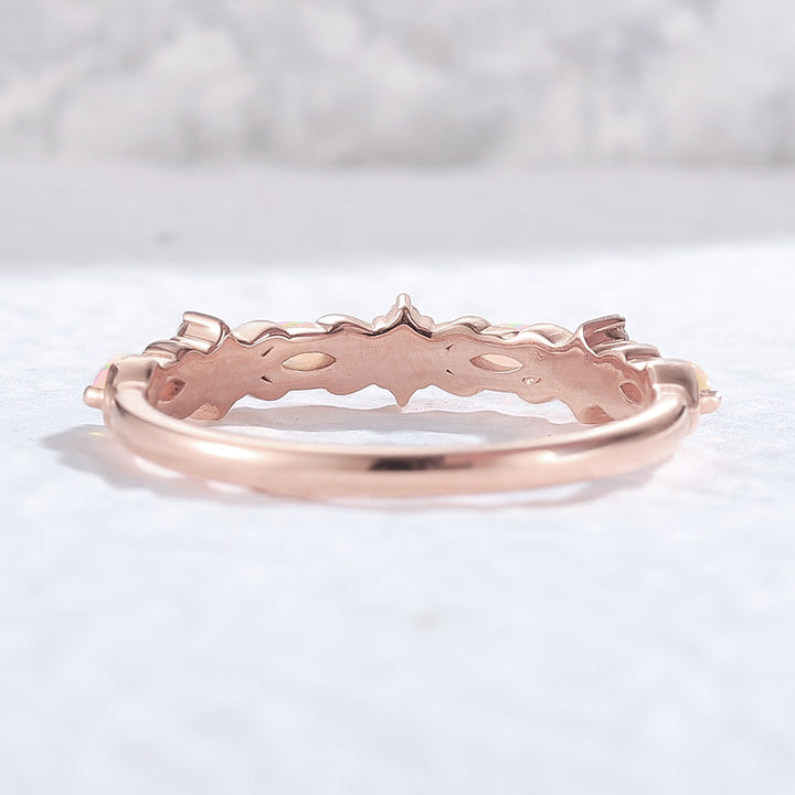 Nature Marquise Shaped Opal 14k Rose Gold Wedding Band