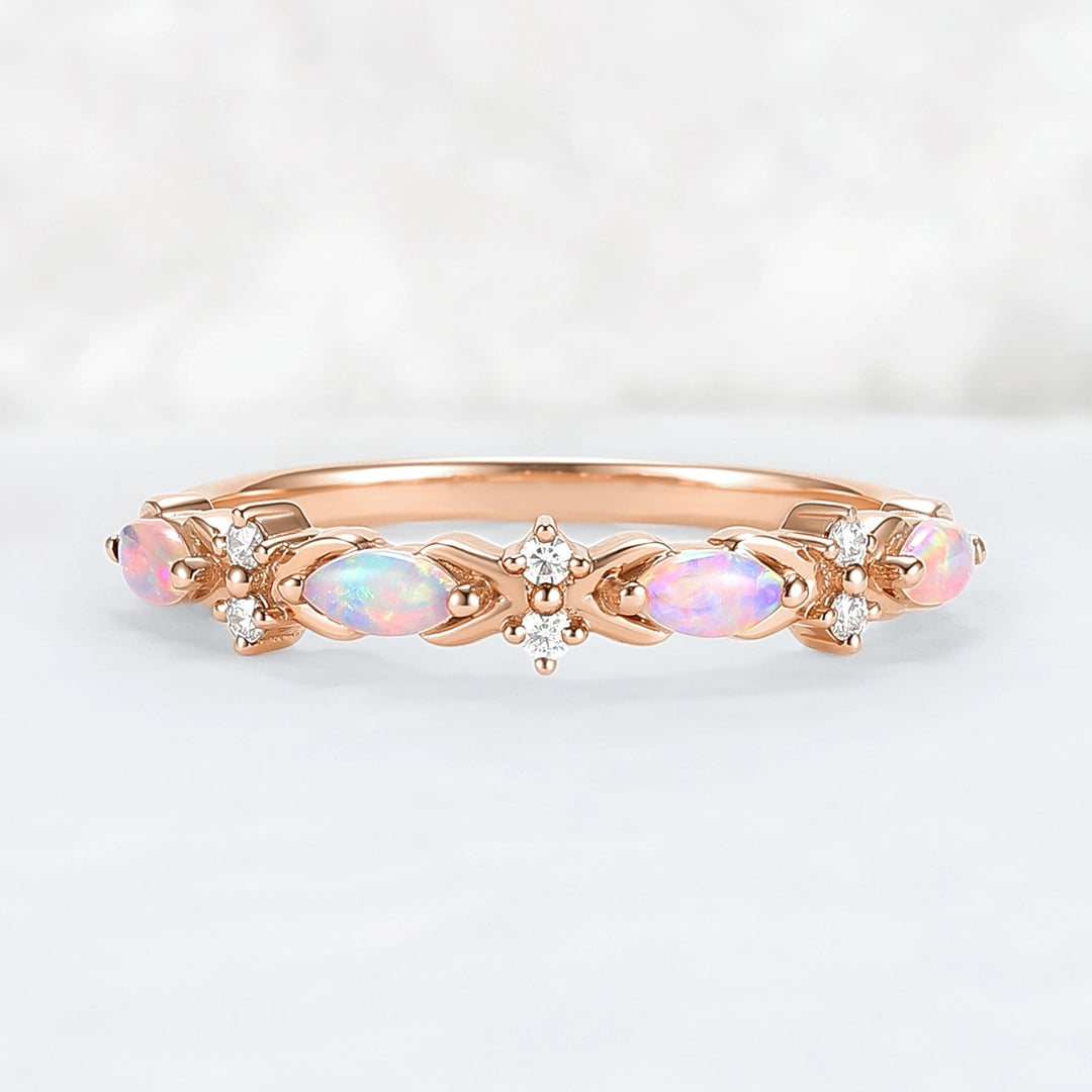 Nature Marquise Shaped Opal Rose Gold Stacking Ring