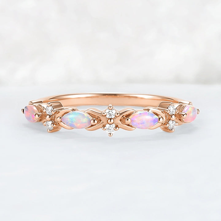 Nature Marquise Shaped Opal Rose Gold Stacking Ring