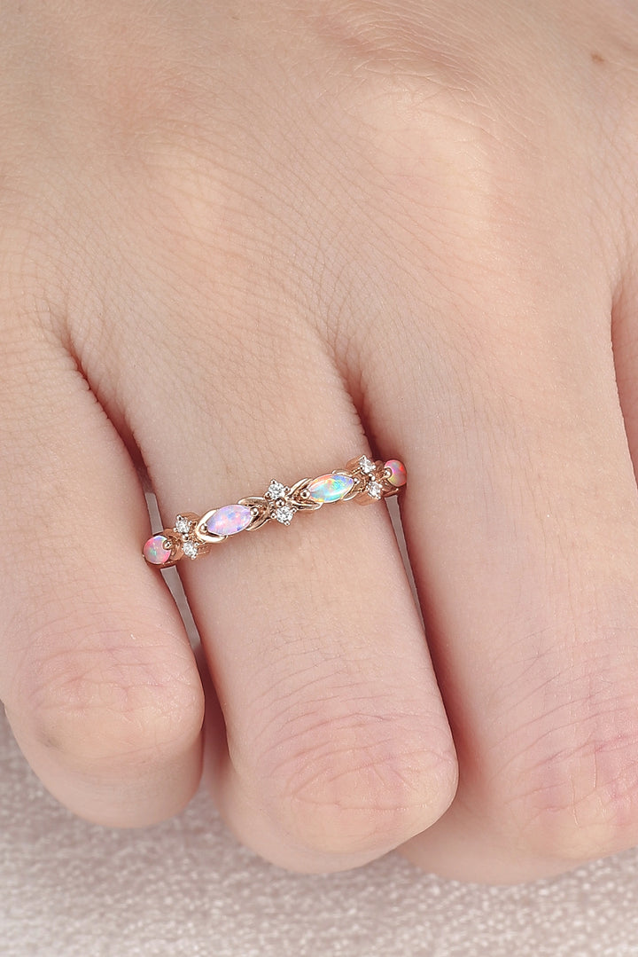 Nature Marquise Shaped Opal Rose Gold Stacking Ring