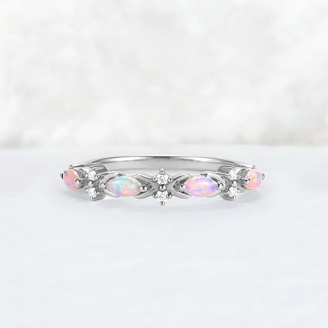 Nature Marquise Shaped Opal Rose Gold Stacking Ring