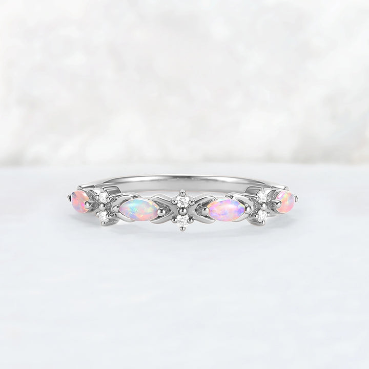 Nature Marquise Shaped Opal Rose Gold Stacking Ring