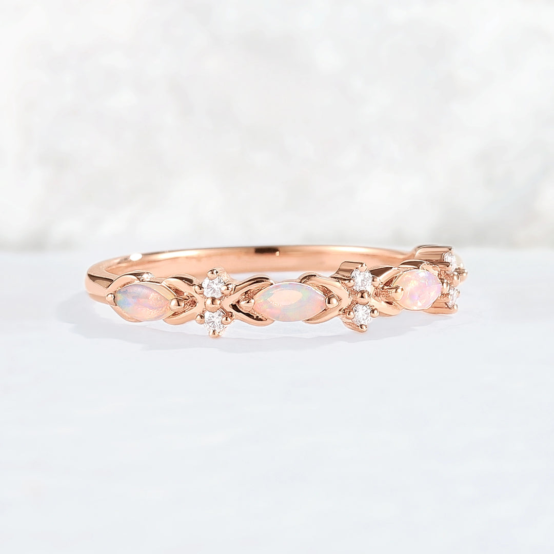 Nature Marquise Shaped Opal Rose Gold Stacking Ring