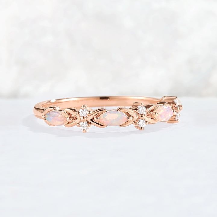 Nature Marquise Shaped Opal Rose Gold Stacking Ring