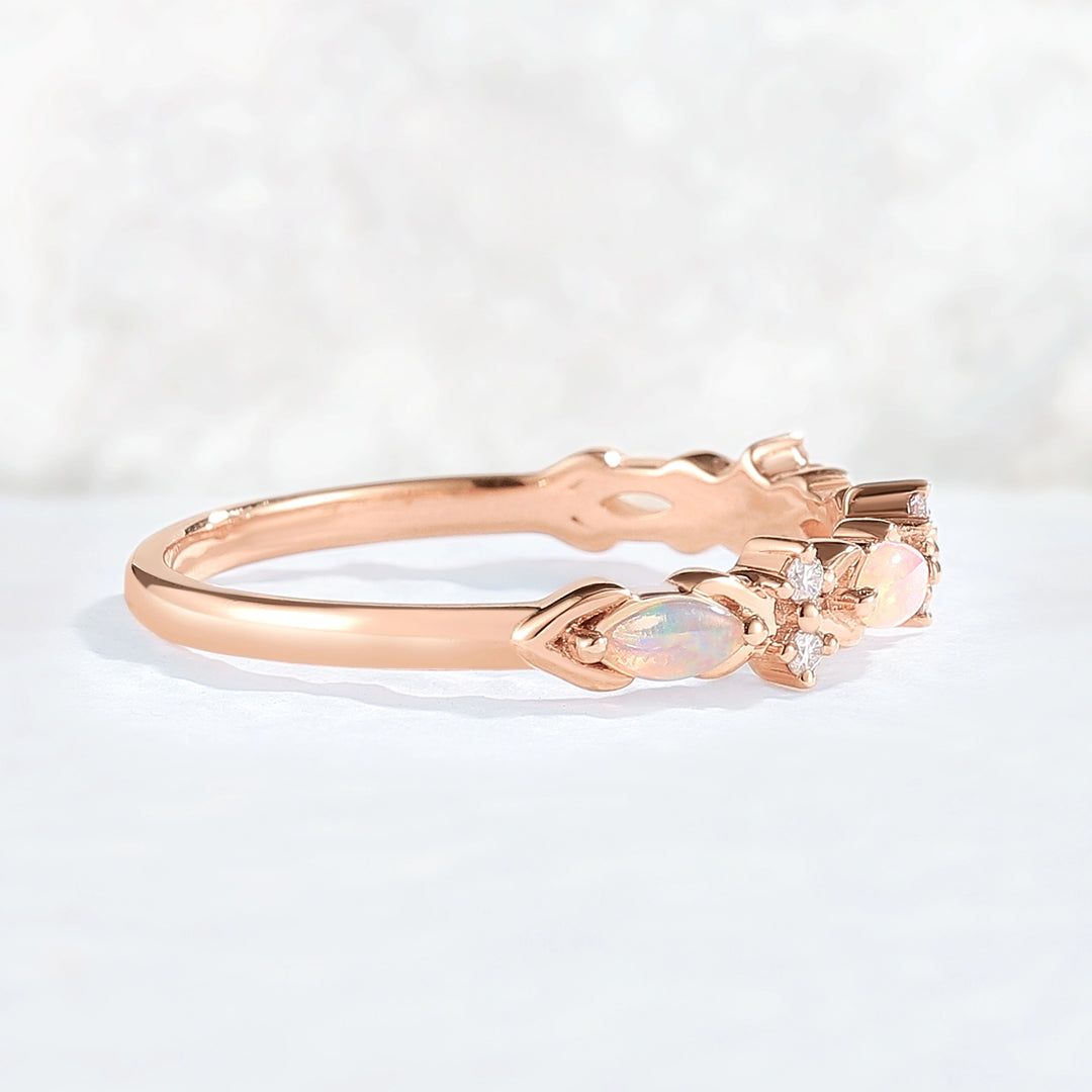 Nature Marquise Shaped Opal Rose Gold Stacking Ring