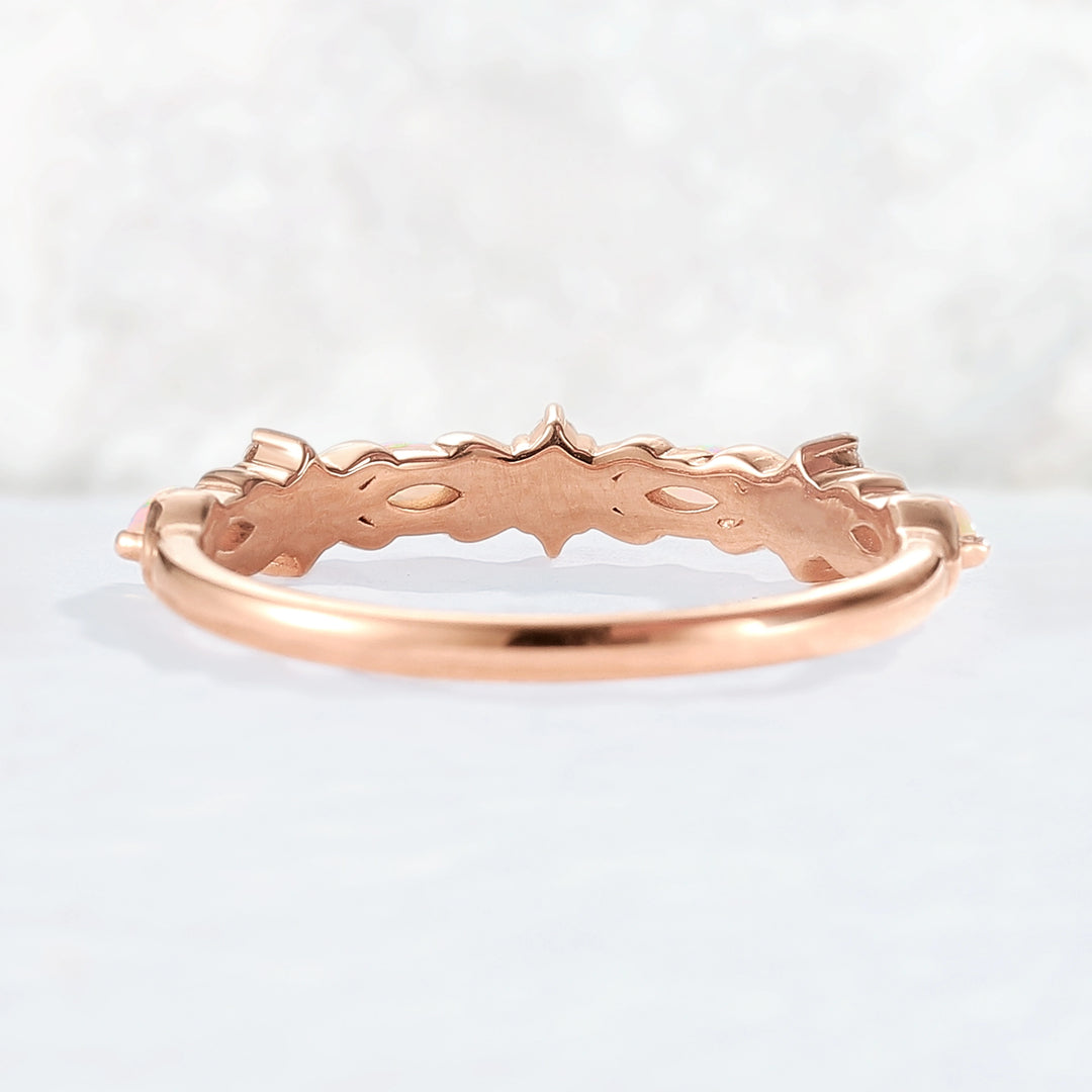 Nature Marquise Shaped Opal Rose Gold Stacking Ring