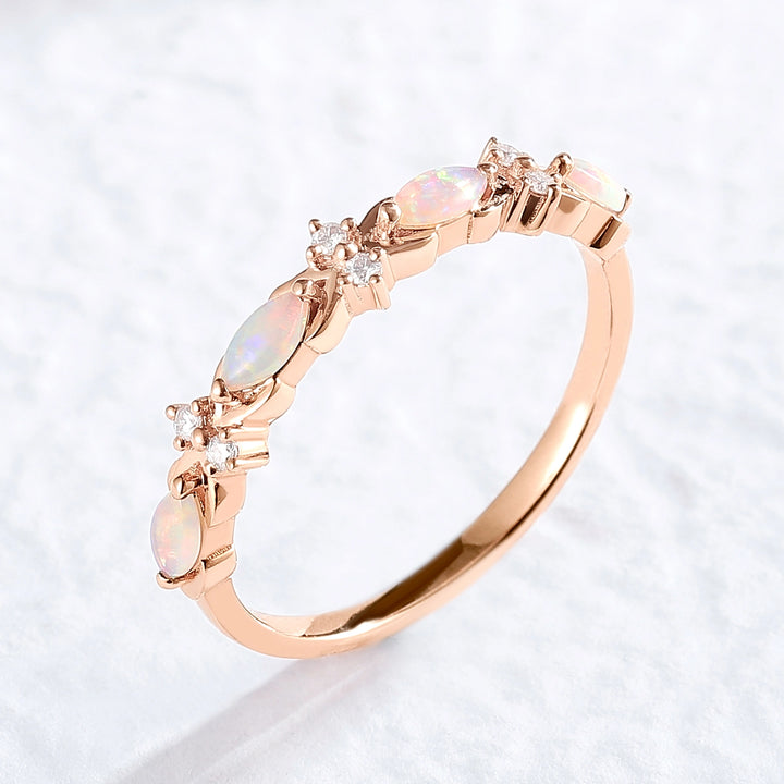 Nature Marquise Shaped Opal Rose Gold Stacking Ring