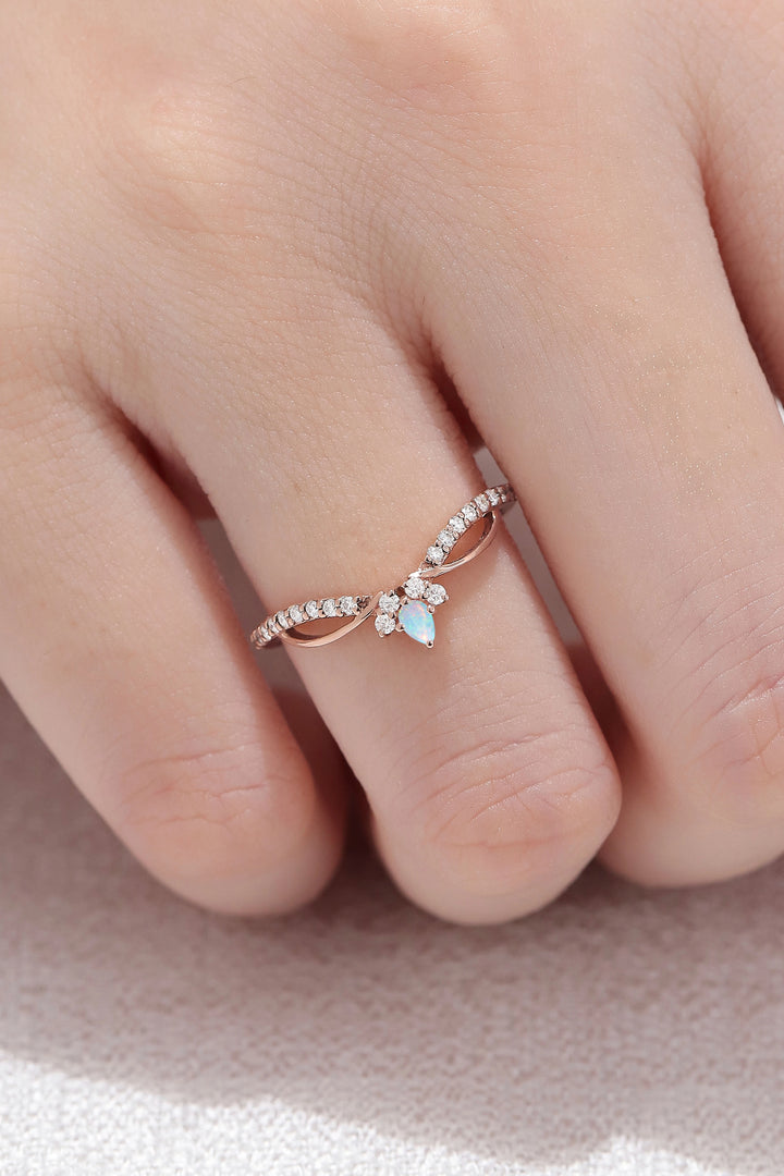 Nature Marquise Shaped Opal Vine Stacking Ring