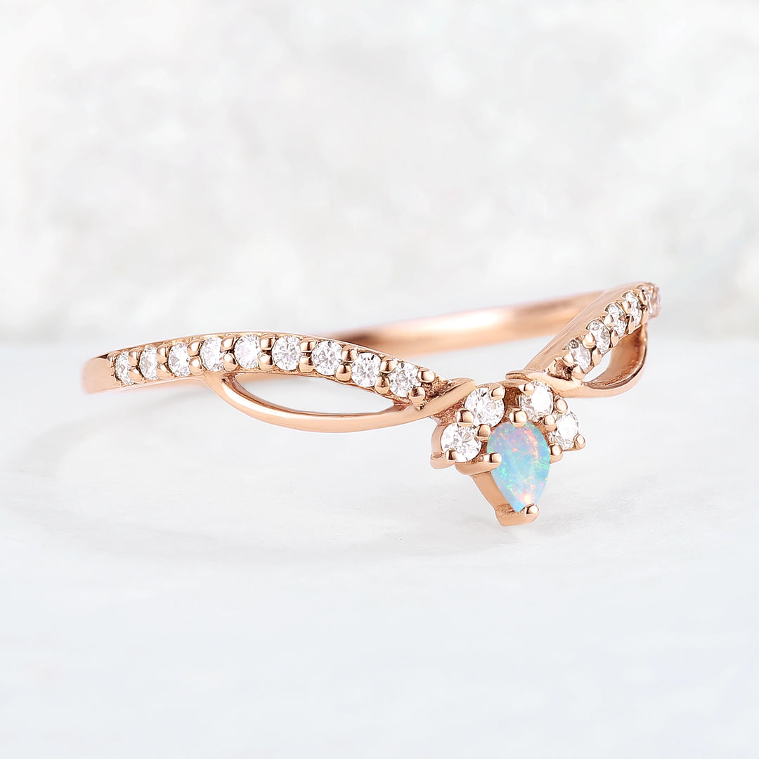 Nature Marquise Shaped Opal Vine Stacking Ring