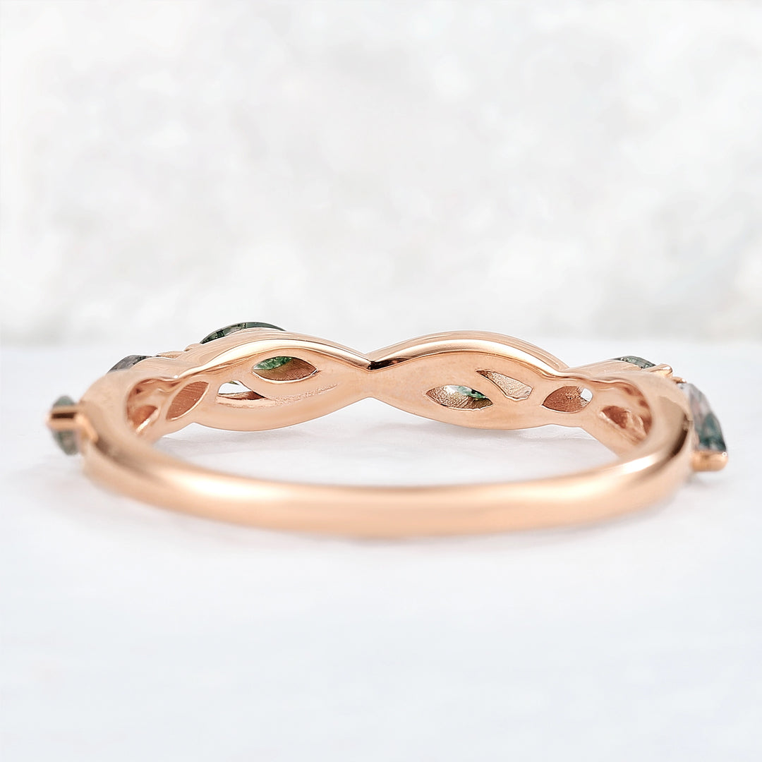 Nature Moss Agate Braidal Stack 14K Rose Gold Stacking Ring