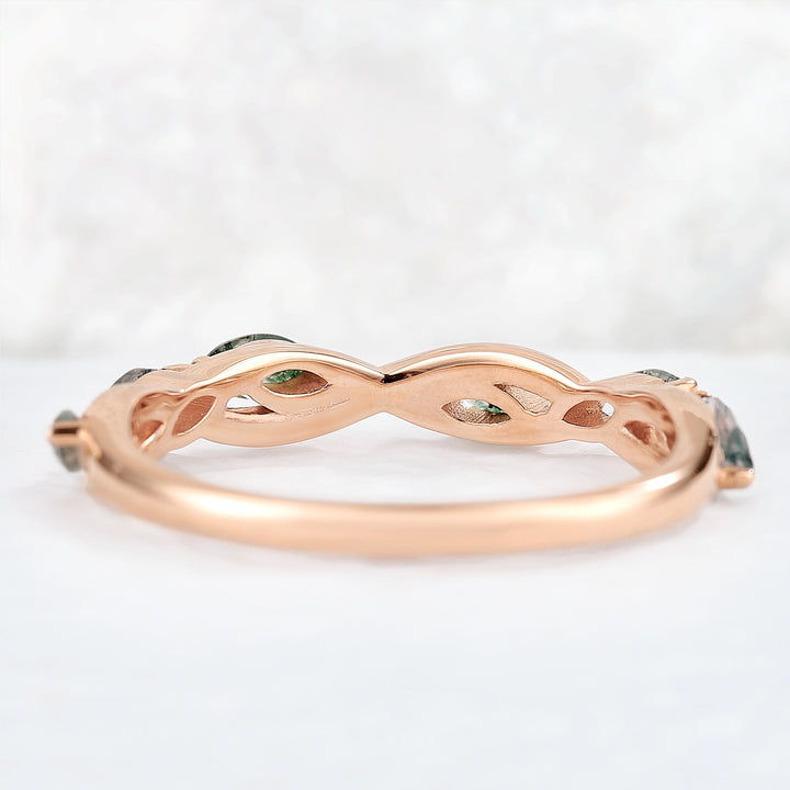 Nature Moss Agate Braidal Stack 14K Rose Gold Stacking Ring