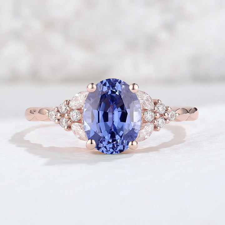 Nature Oval Shaped Cornflower Sapphire Twisted Gemstone Ring